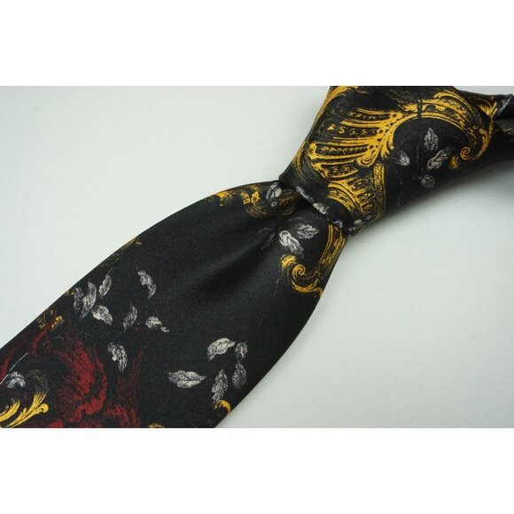 Essential black silk tie Brioni Silk Coal Black Lemon Cherry Leaflet Standard Tie Made in Italy NEW